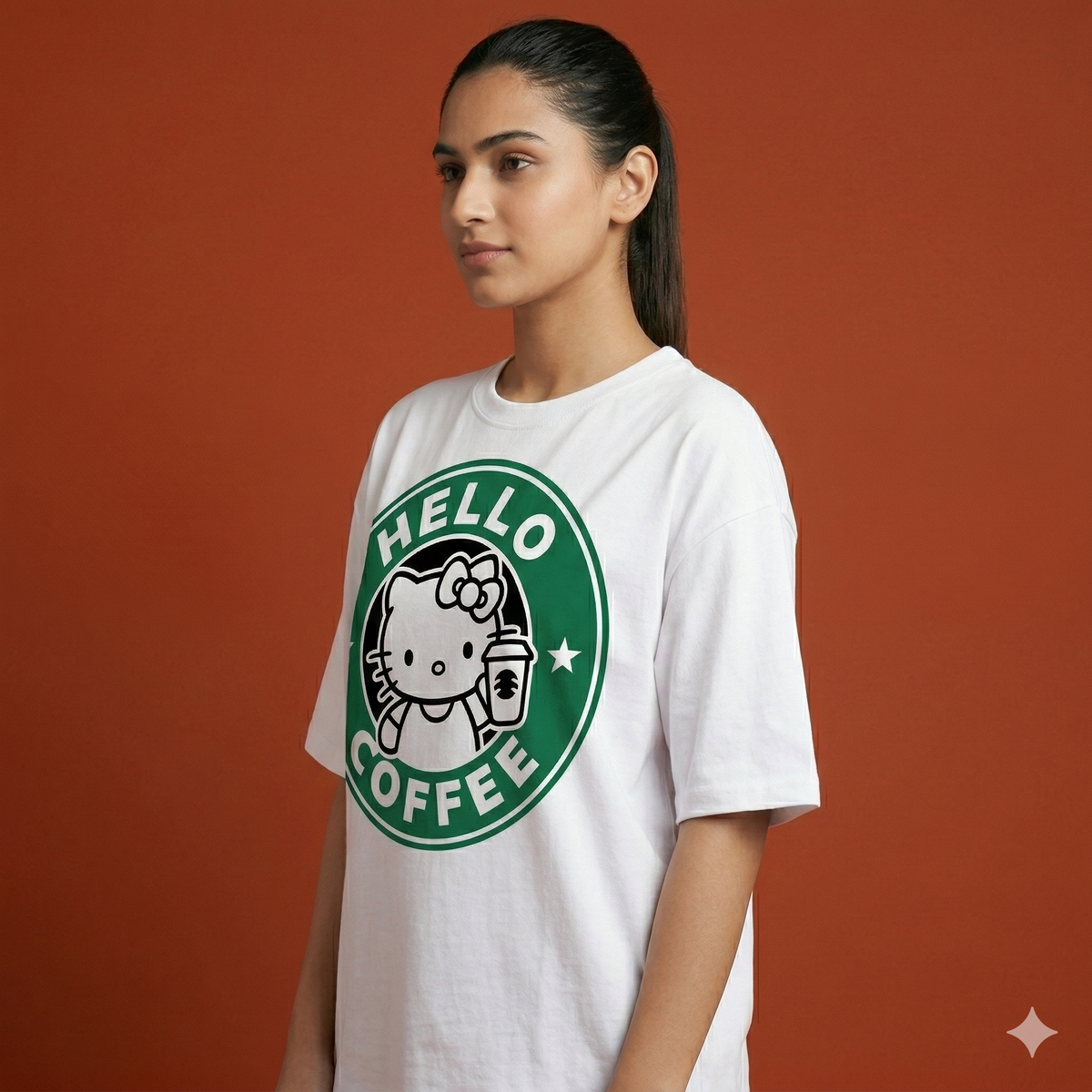 White Oversized Hello Coffee Tee