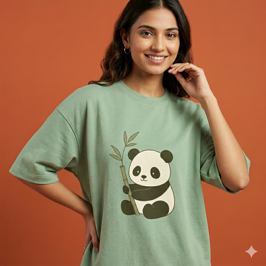 Unisex Oversized Panda Print Terry Tshirt