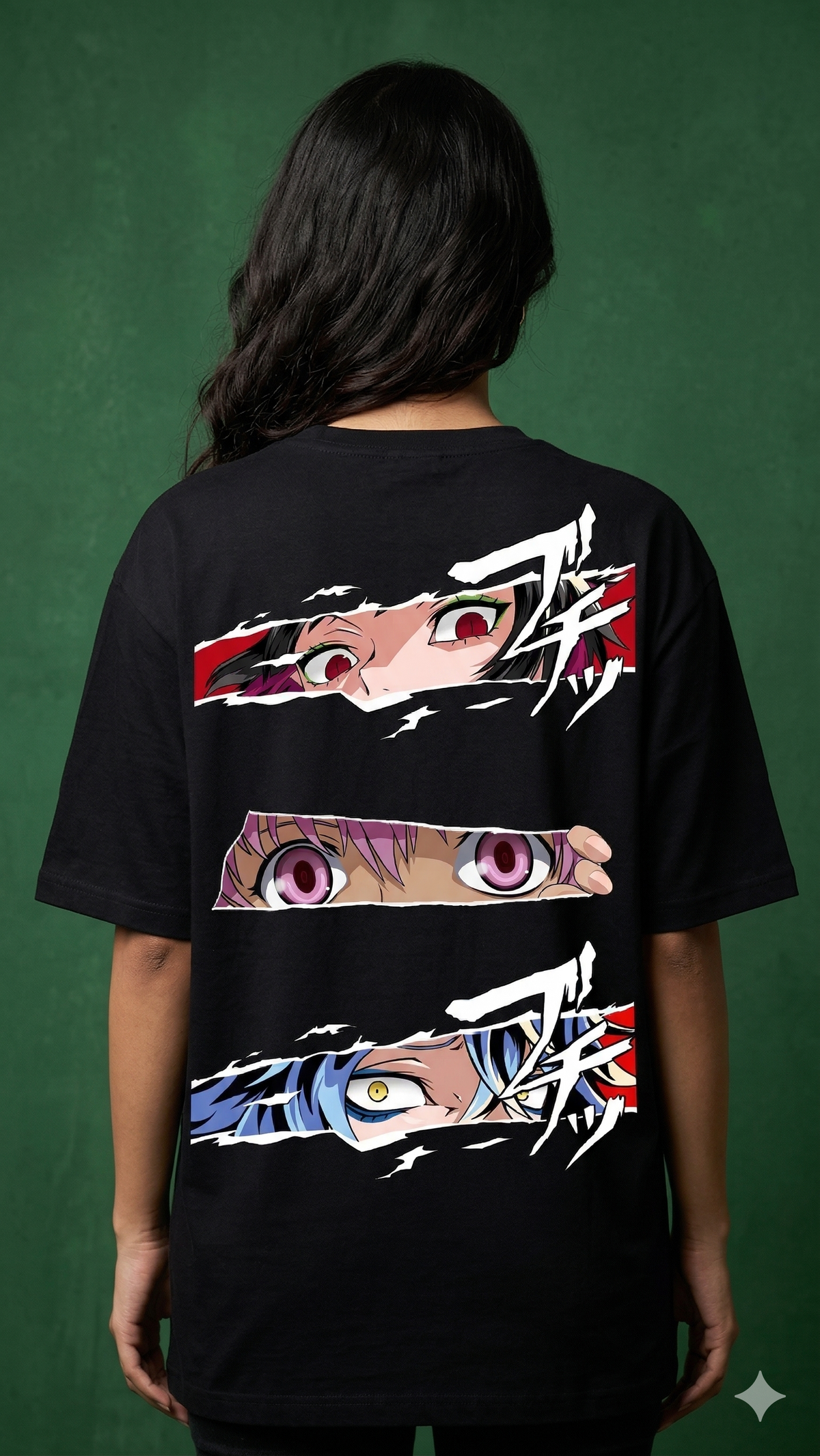 Female Black Oversized Back Side Anime Tshirt