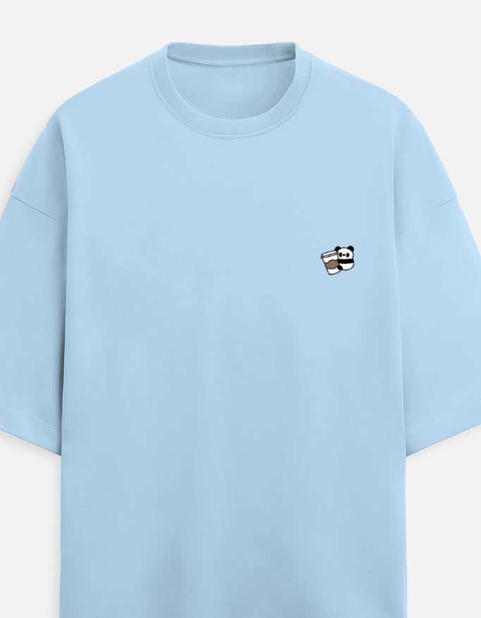 Oversized Terry Cotton Baby Blue Pocket Print Tshirt