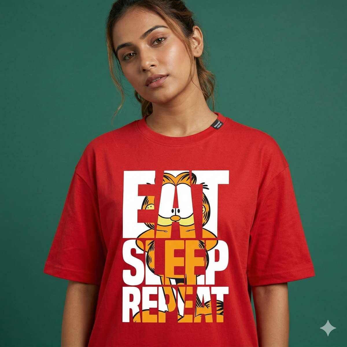 Female Oversized Garfield Eat Sleep Repeat Tshirt