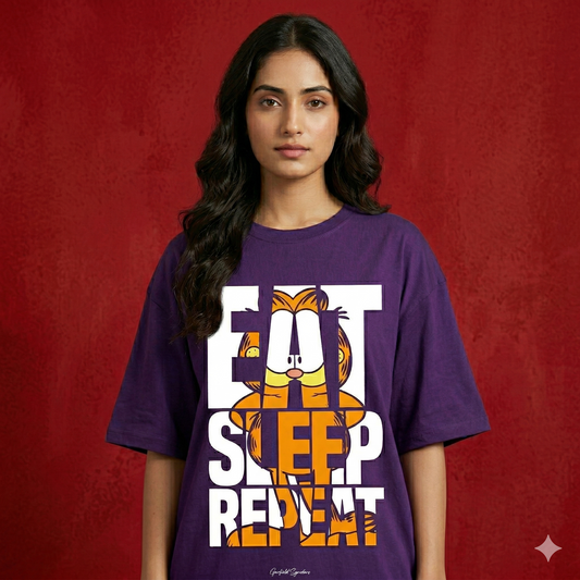 Female Oversized Garfield Eat Sleep Repeat Tshirt