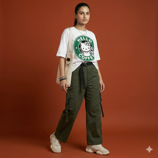White Oversized Hello Coffee Tee