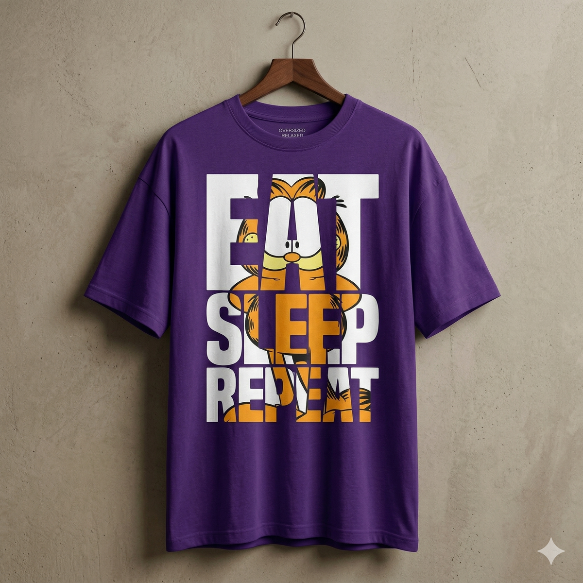 Female Oversized Garfield Eat Sleep Repeat Tshirt