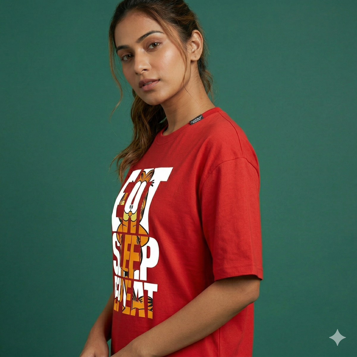 Female Oversized Garfield Eat Sleep Repeat Tshirt