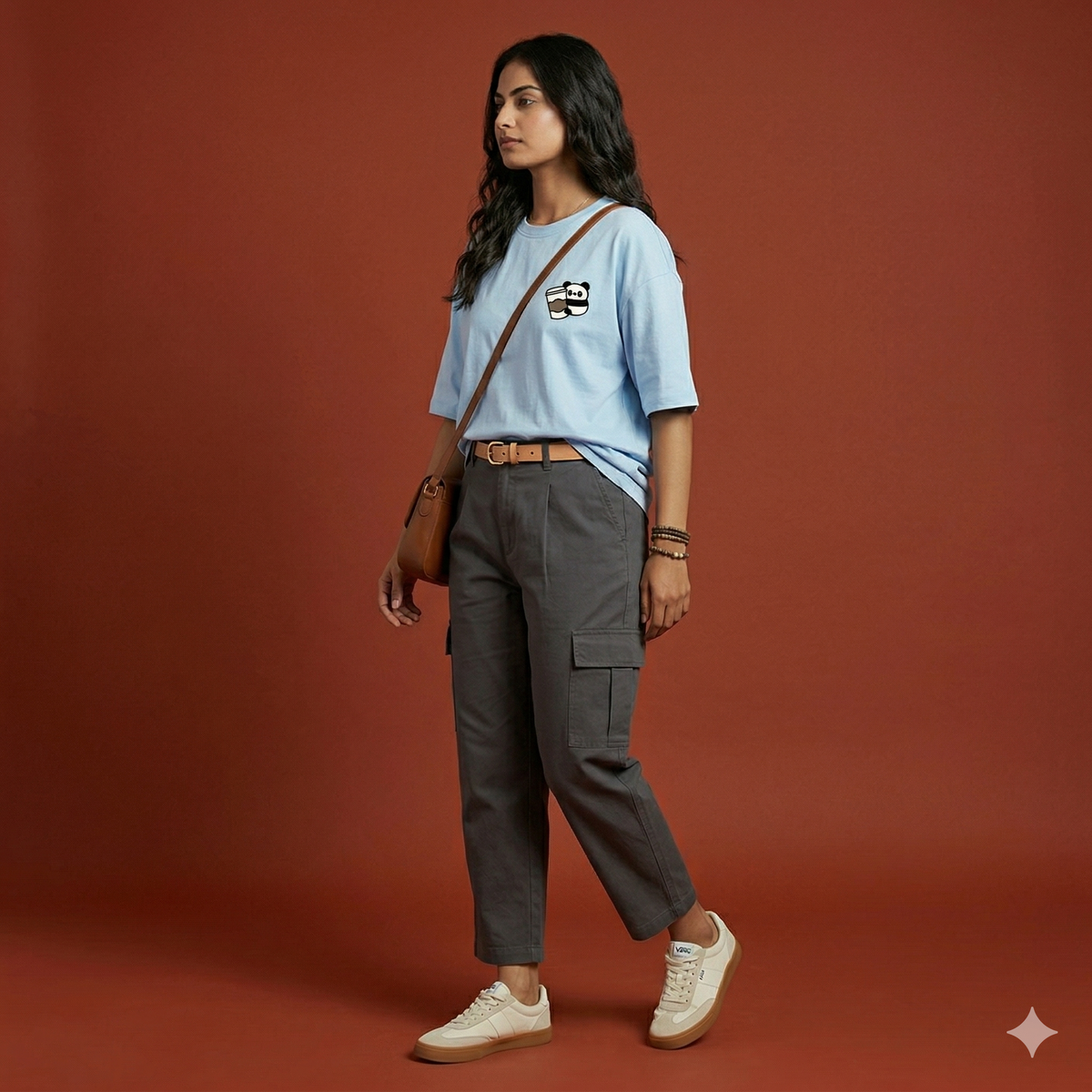 Oversized Terry Cotton Baby Blue Pocket Print Tshirt